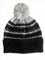 mens jacquard knitted beanies with pom pom