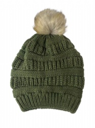 ladies knitted beanies with detachable fur pom pom